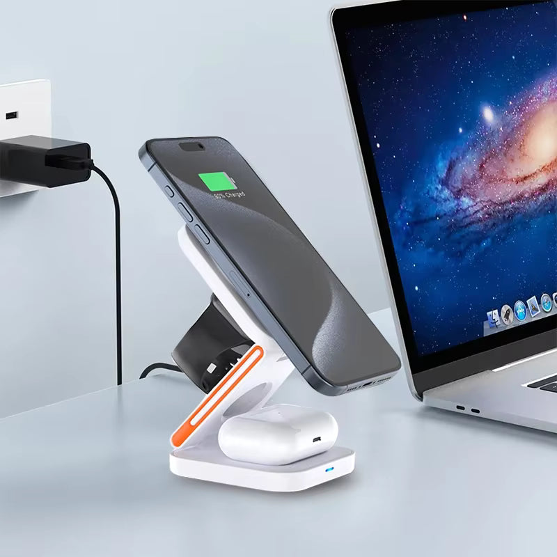 3-in-1 Foldable Magnetic Wireless Charging Station | Fast Charger for iPhone, Apple Watch & AirPods