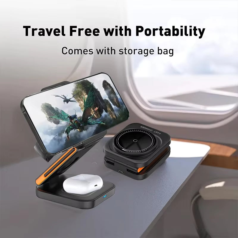 3-in-1 Foldable Magnetic Wireless Charging Station | Fast Charger for iPhone, Apple Watch & AirPods